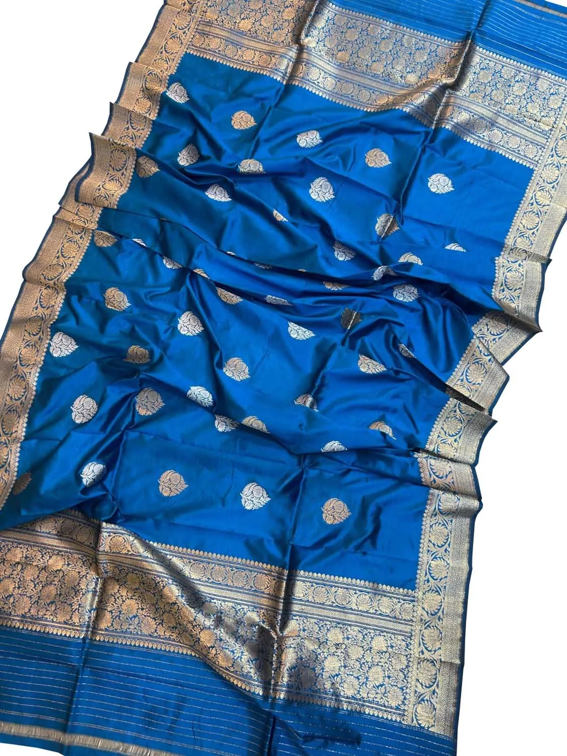 Blue Banarasi Katan Silk Dupatta: Kadwa Boota Design