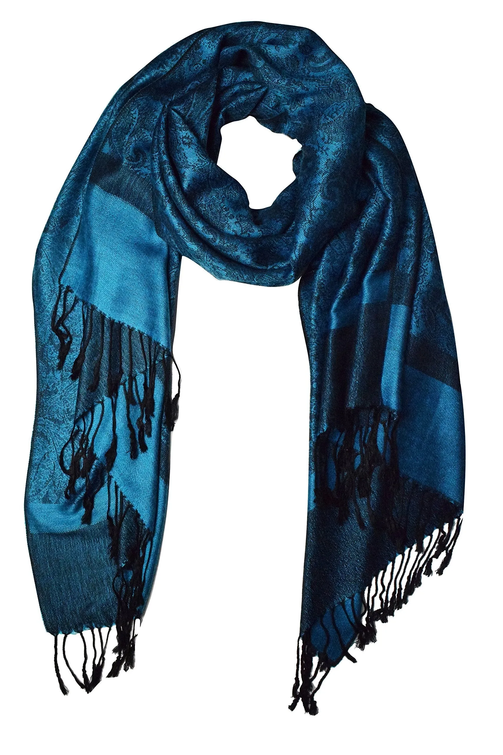 Blue/Black Peach Couture Elegant Vintage Jacquard Paisley Feel Shawl Wrap Scarf