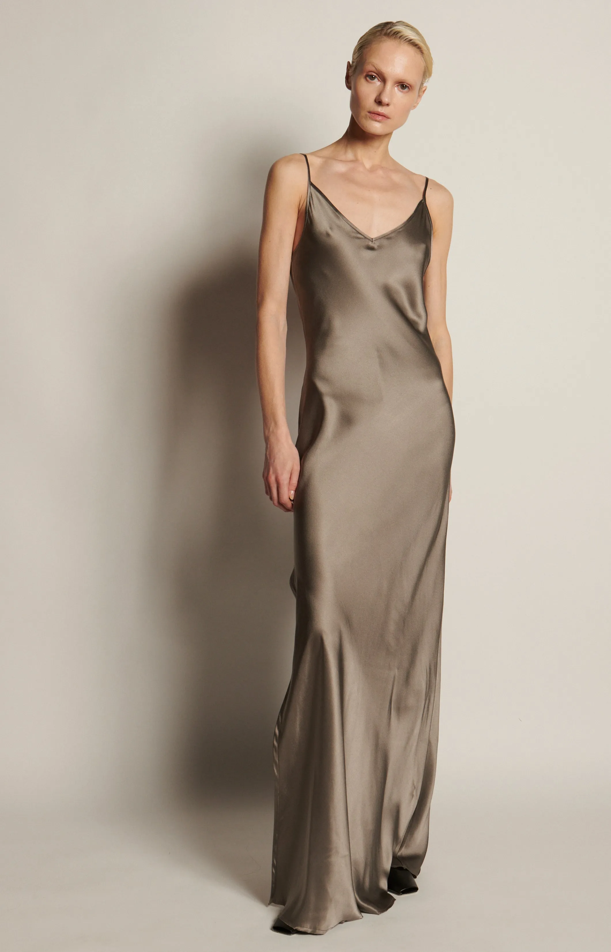 BM Full Length Slip Dress with Slit - Chocolate