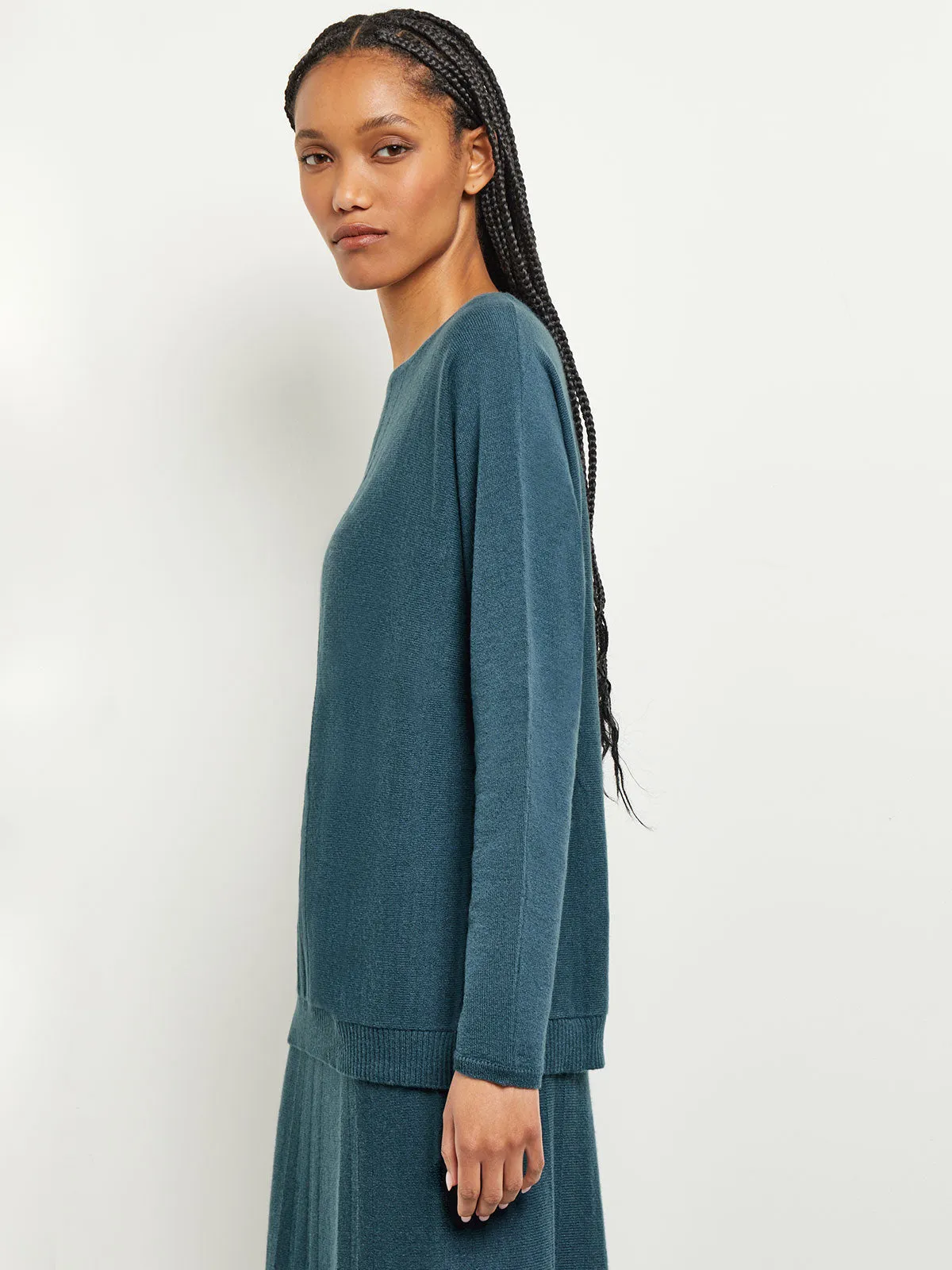 Boat Neck Textural Stripe Cashmere Tunic, Marine Teal