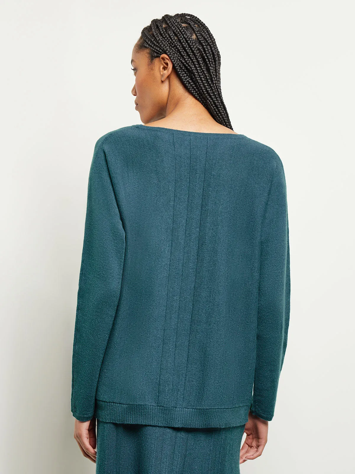 Boat Neck Textural Stripe Cashmere Tunic, Marine Teal