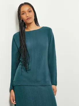 Boat Neck Textural Stripe Cashmere Tunic, Marine Teal