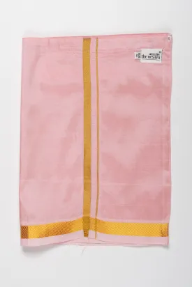 Boys Elegant Silk Dhoti in Soft Pink with Golden Detailing