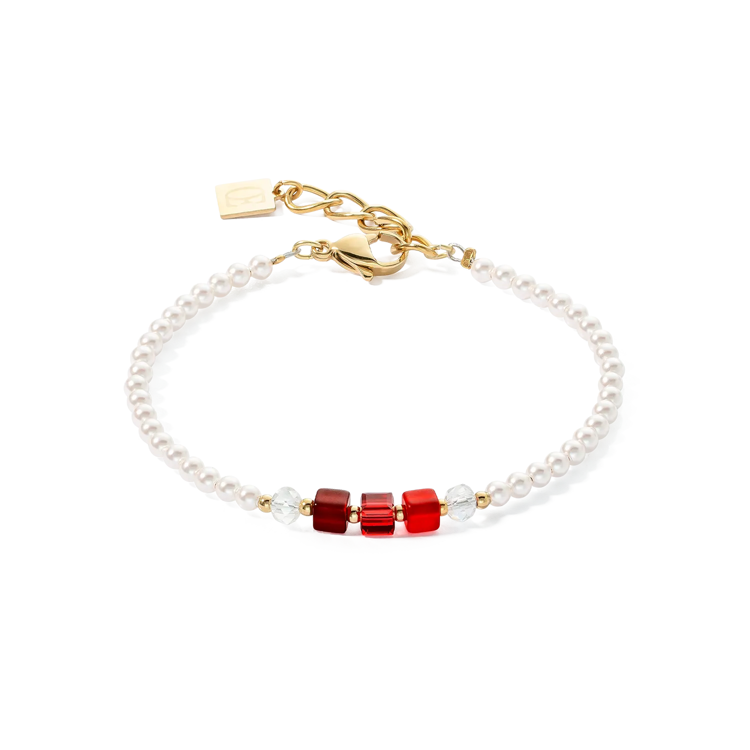 Bracelet Princess Pearls & Cubes gold-red