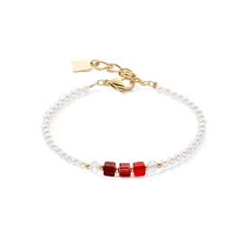 Bracelet Princess Pearls & Cubes gold-red