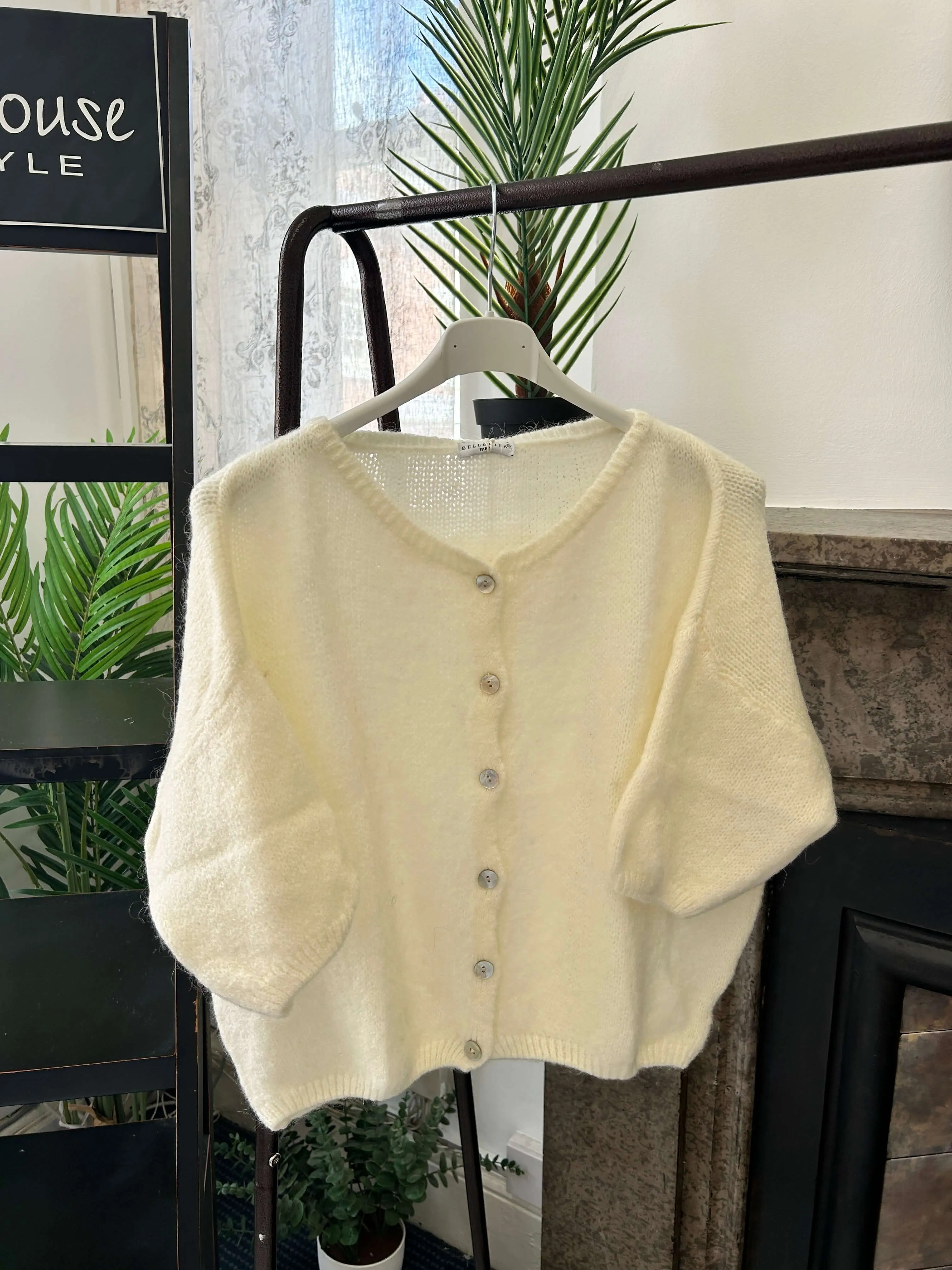 Bubble Sleeve Round Neck Cardigan