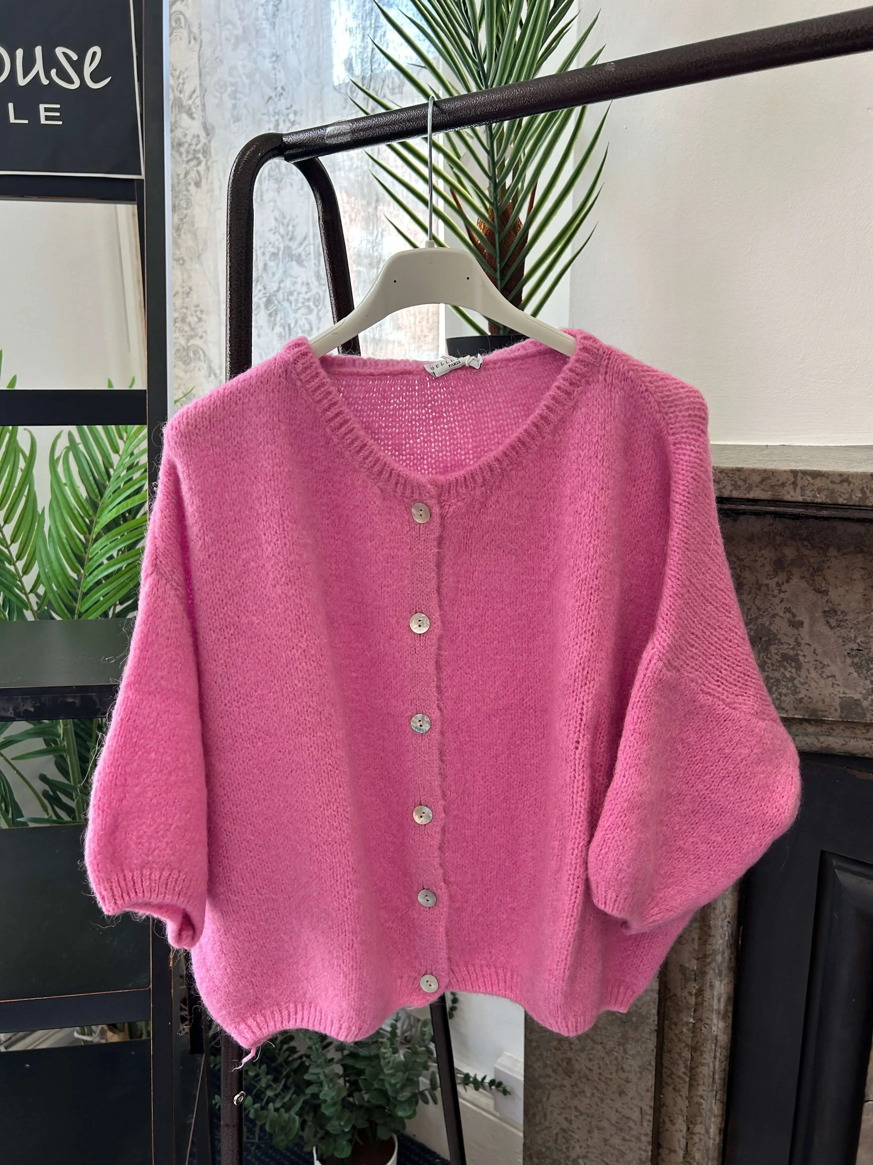 Bubble Sleeve Round Neck Cardigan