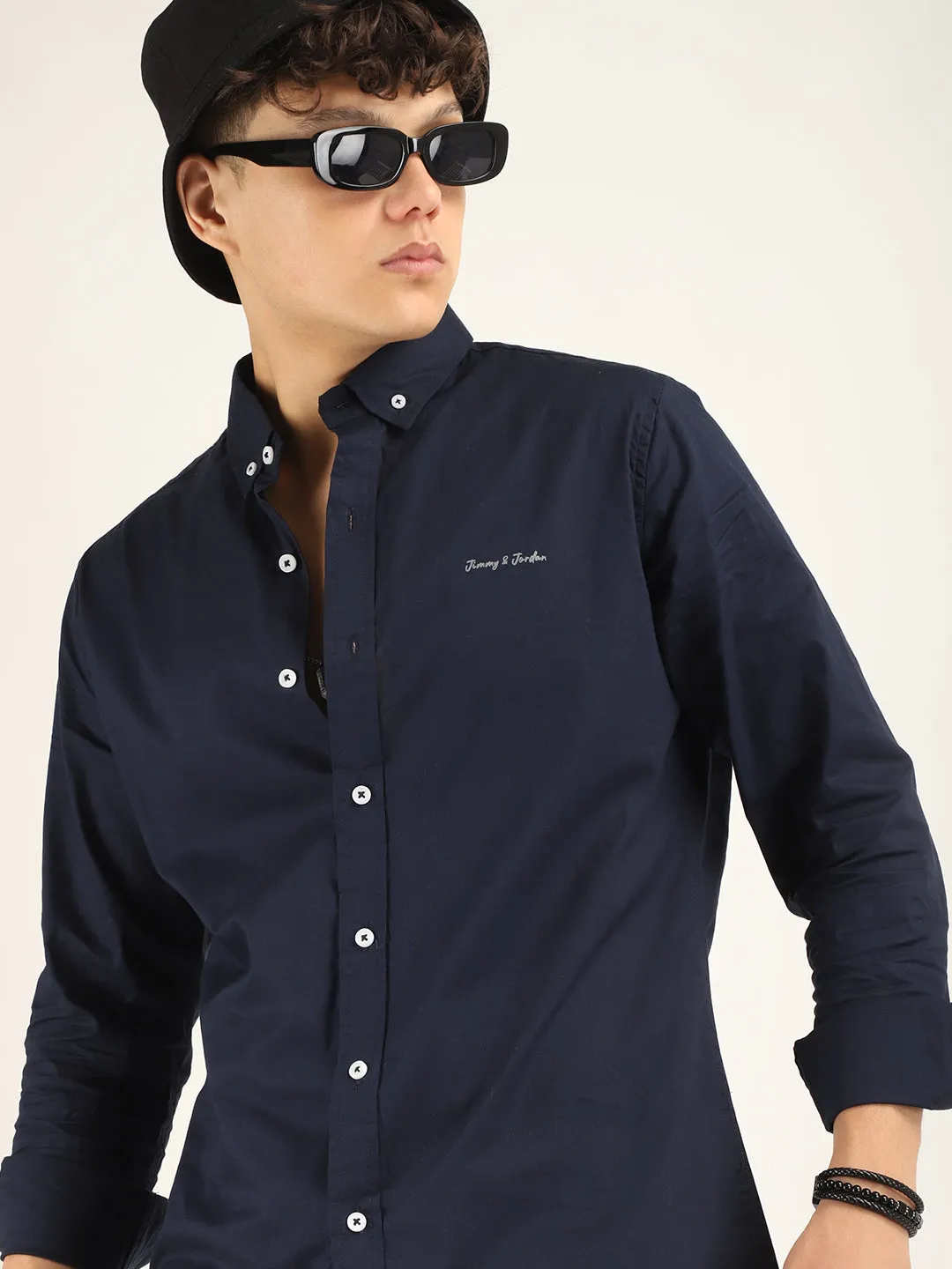 Calista Navy Mandarin Shirt