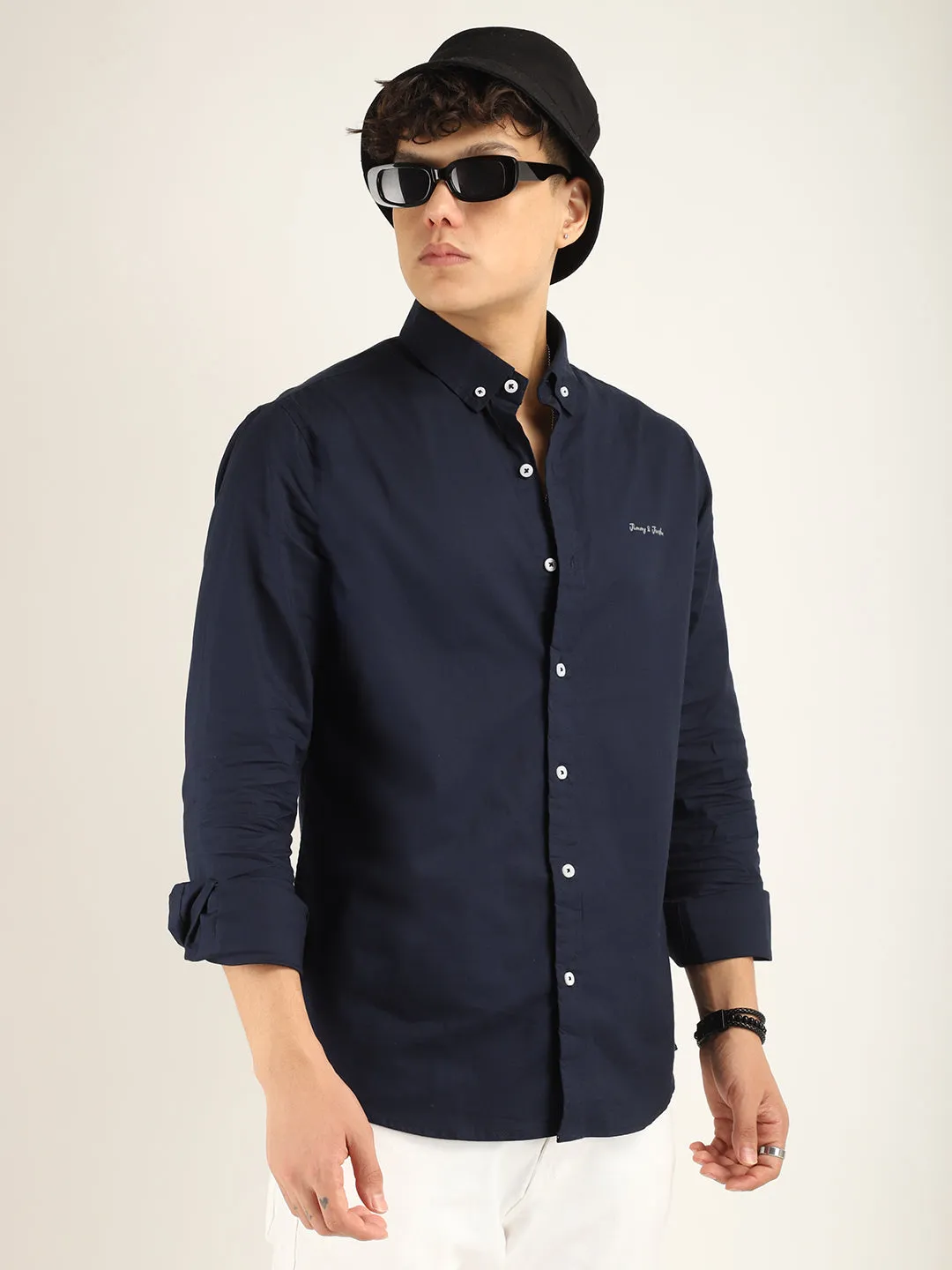 Calista Navy Mandarin Shirt