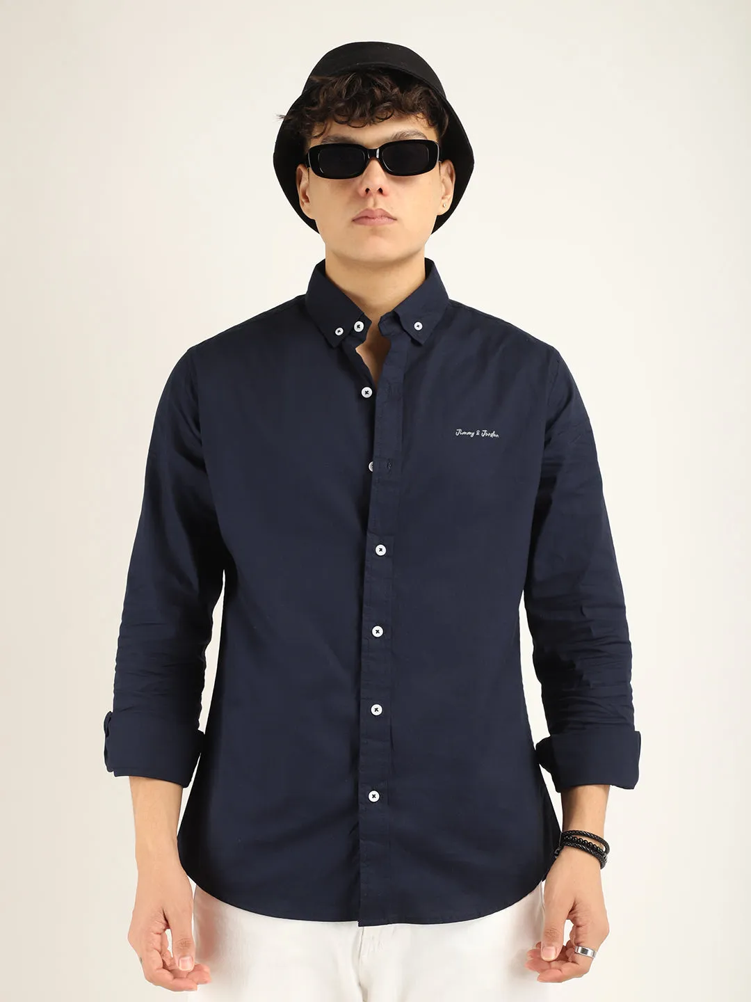 Calista Navy Mandarin Shirt