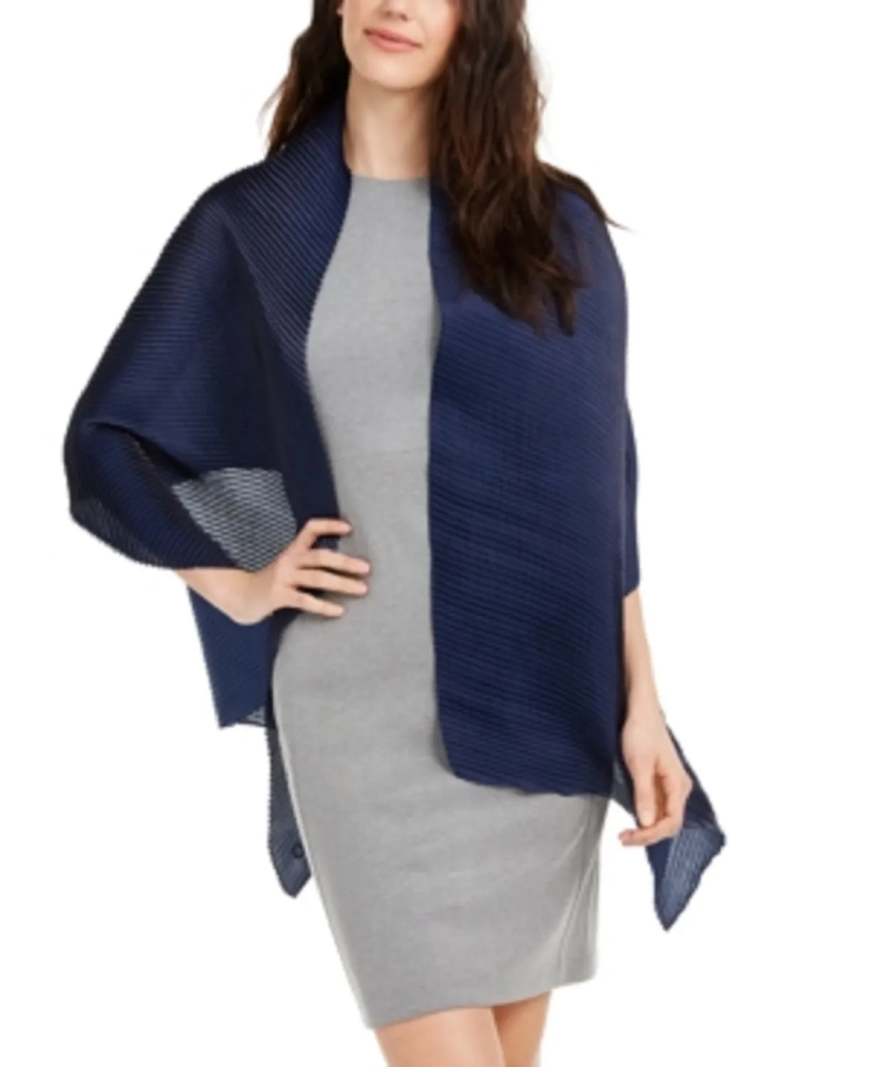 Calvin Klein Women's Pleated Texture Lightweight Evening Wrap, Navy