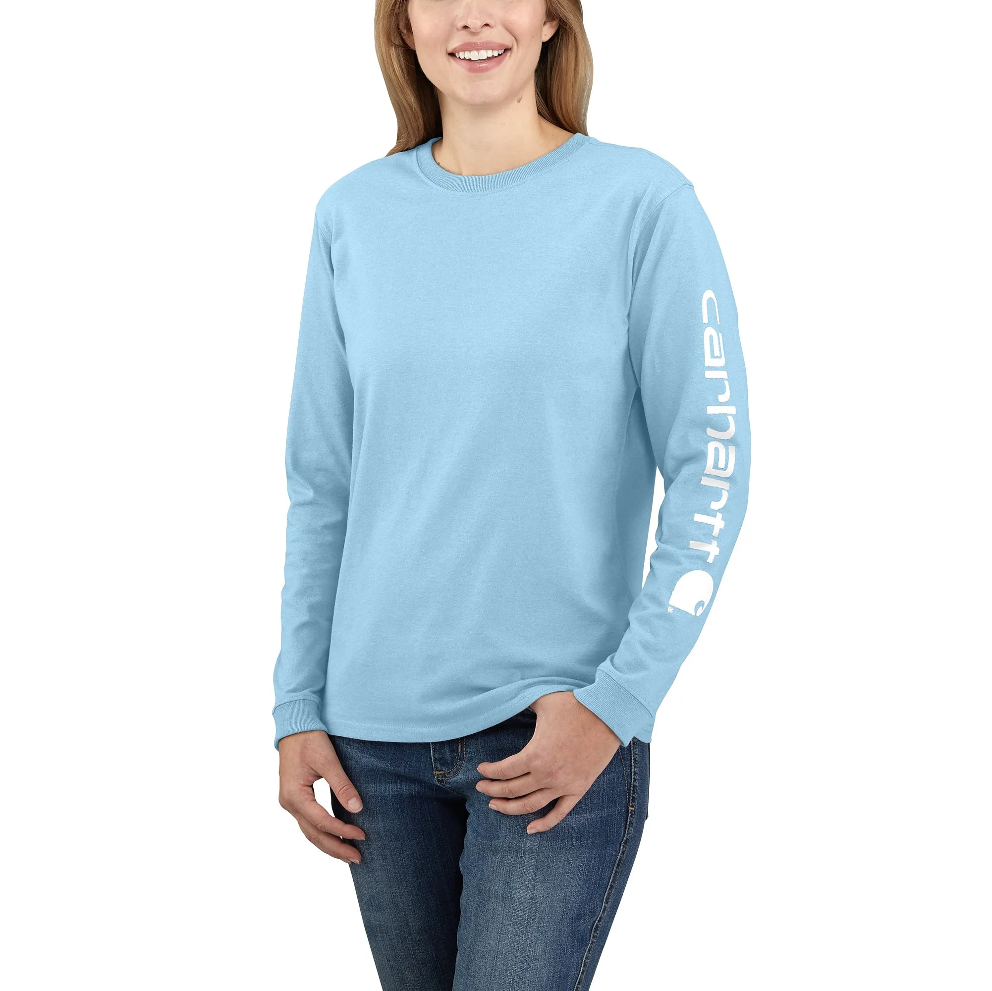 Carhartt Women's Heavyweight Long Sleeve Logo T-Shirt_Powder Blue