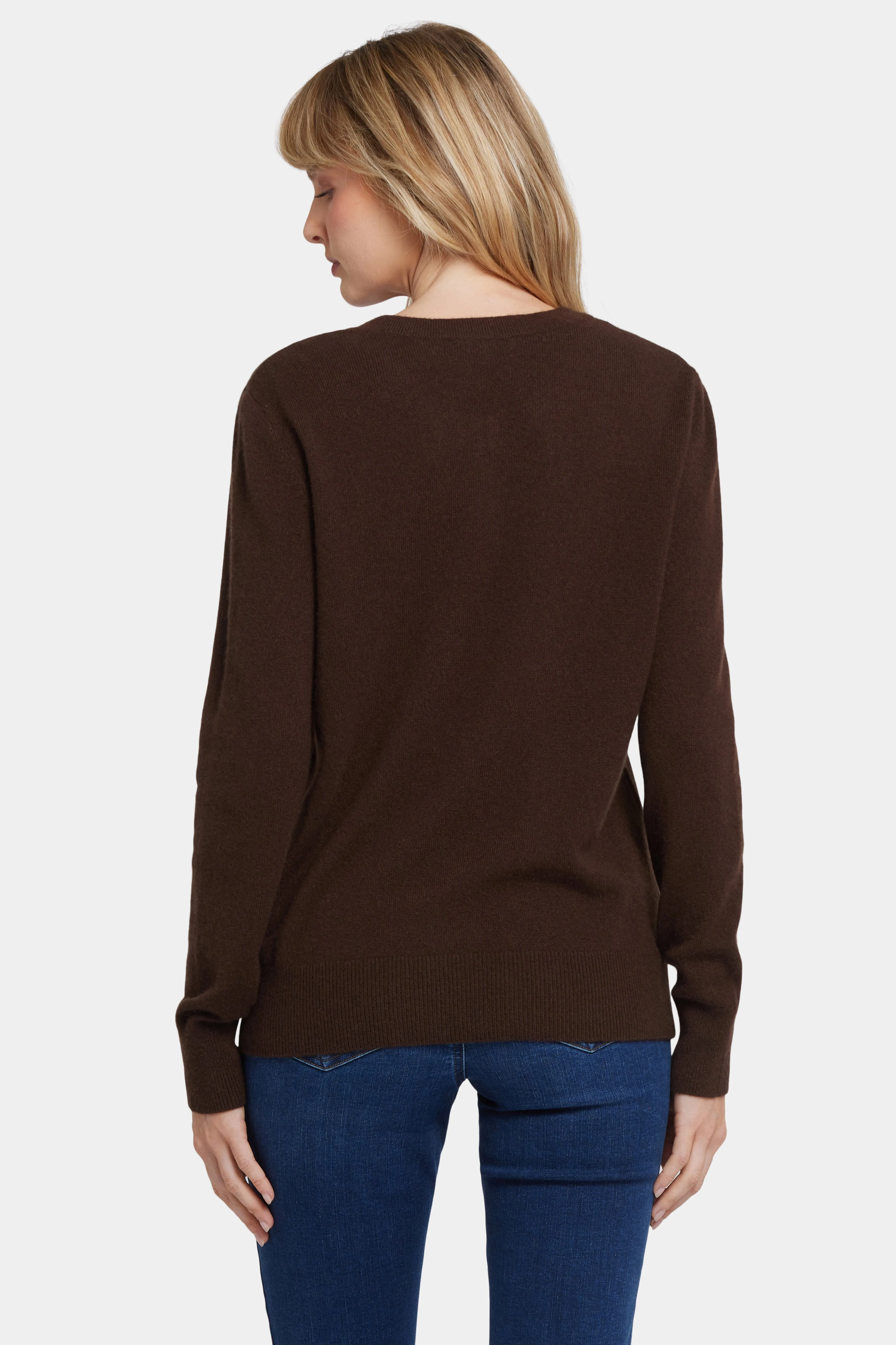 Cashmere Crewneck Cardigan - Brown