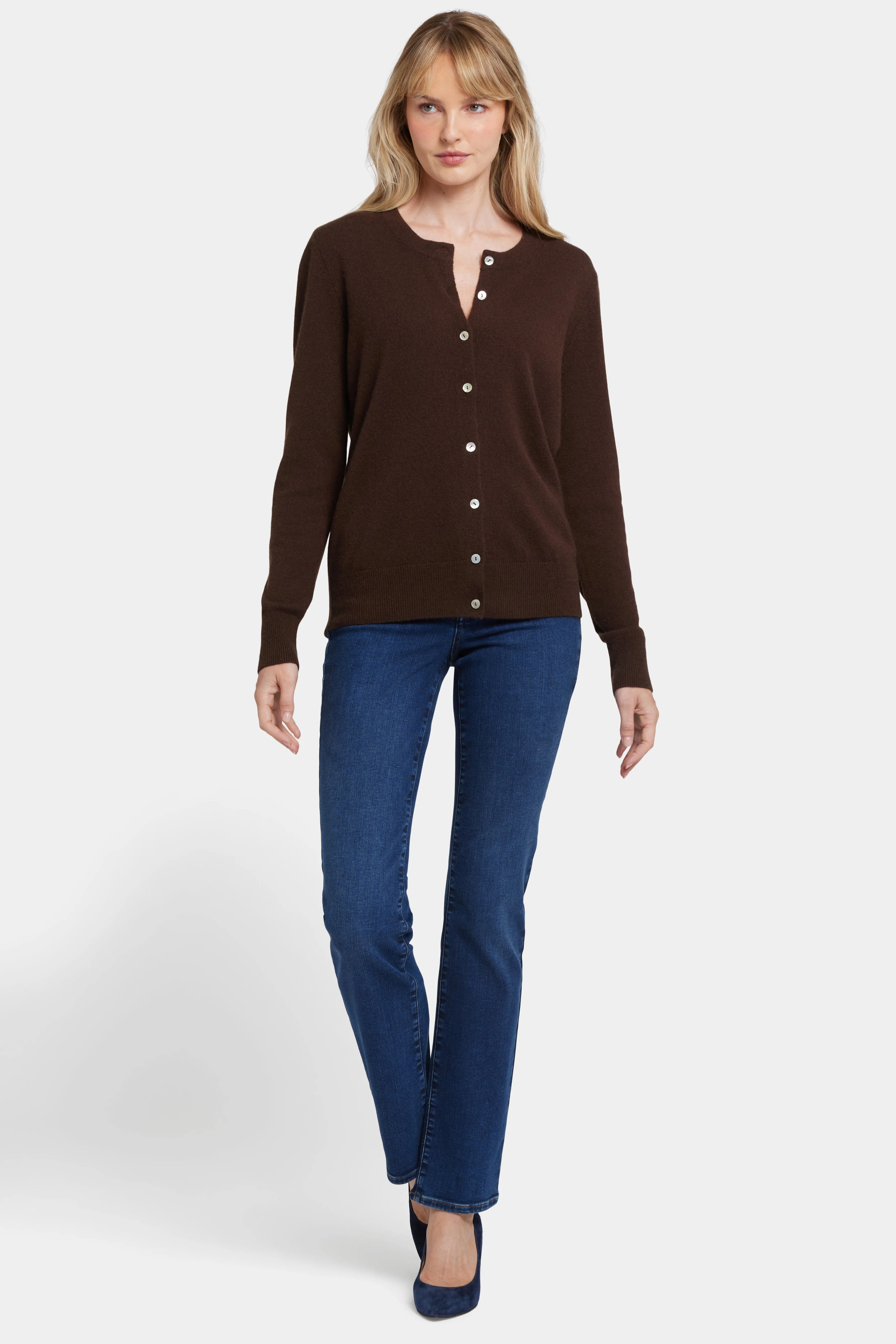 Cashmere Crewneck Cardigan - Brown