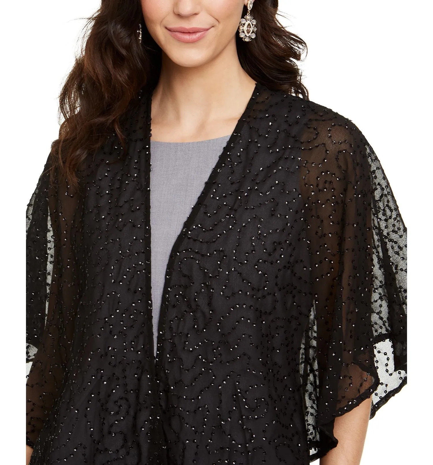 Cejon Women's Squiggle-Sequins Draped Shawl, Black, One size