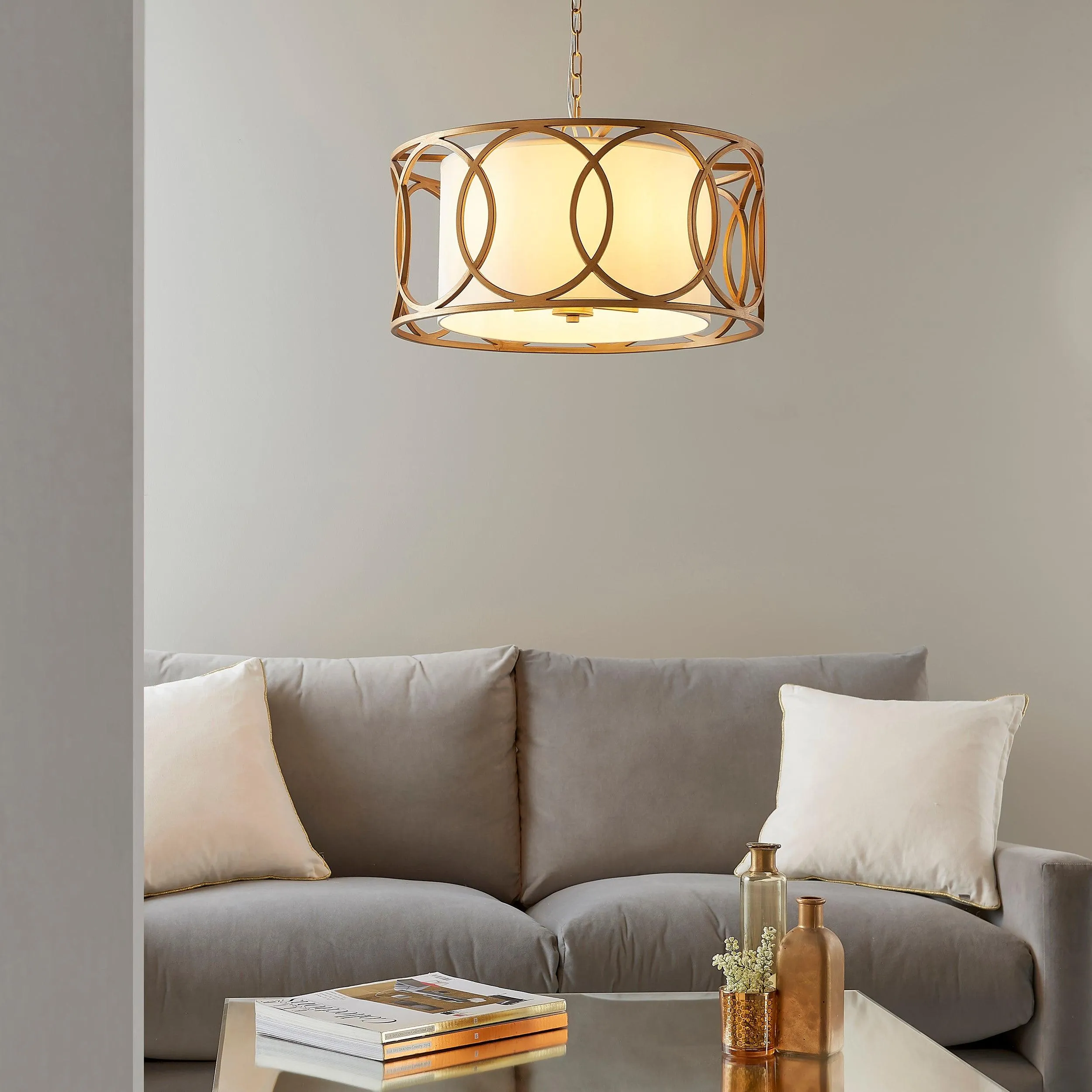 Circus Brushed Gold Circular Framed Ceiling Pendant Light