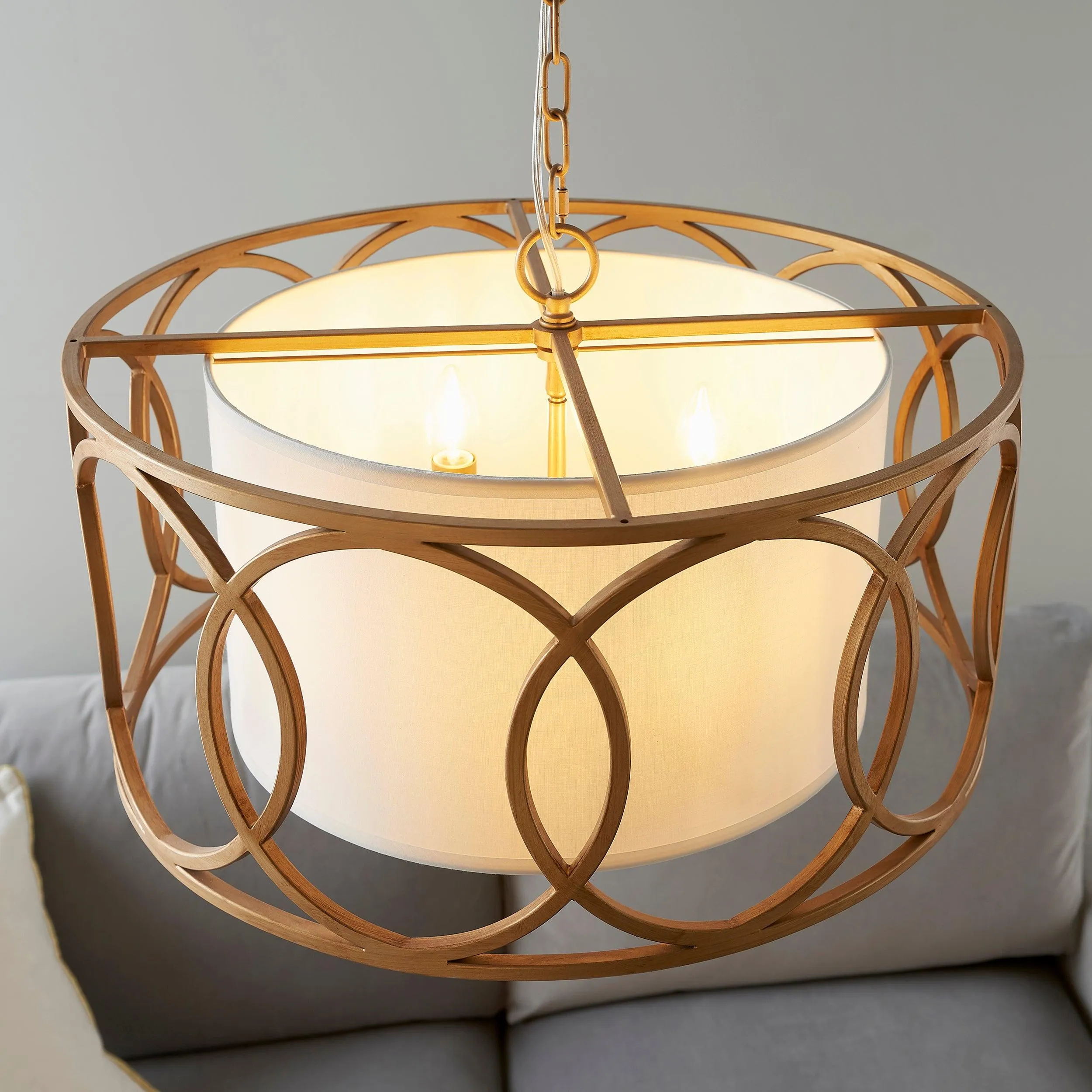 Circus Brushed Gold Circular Framed Ceiling Pendant Light