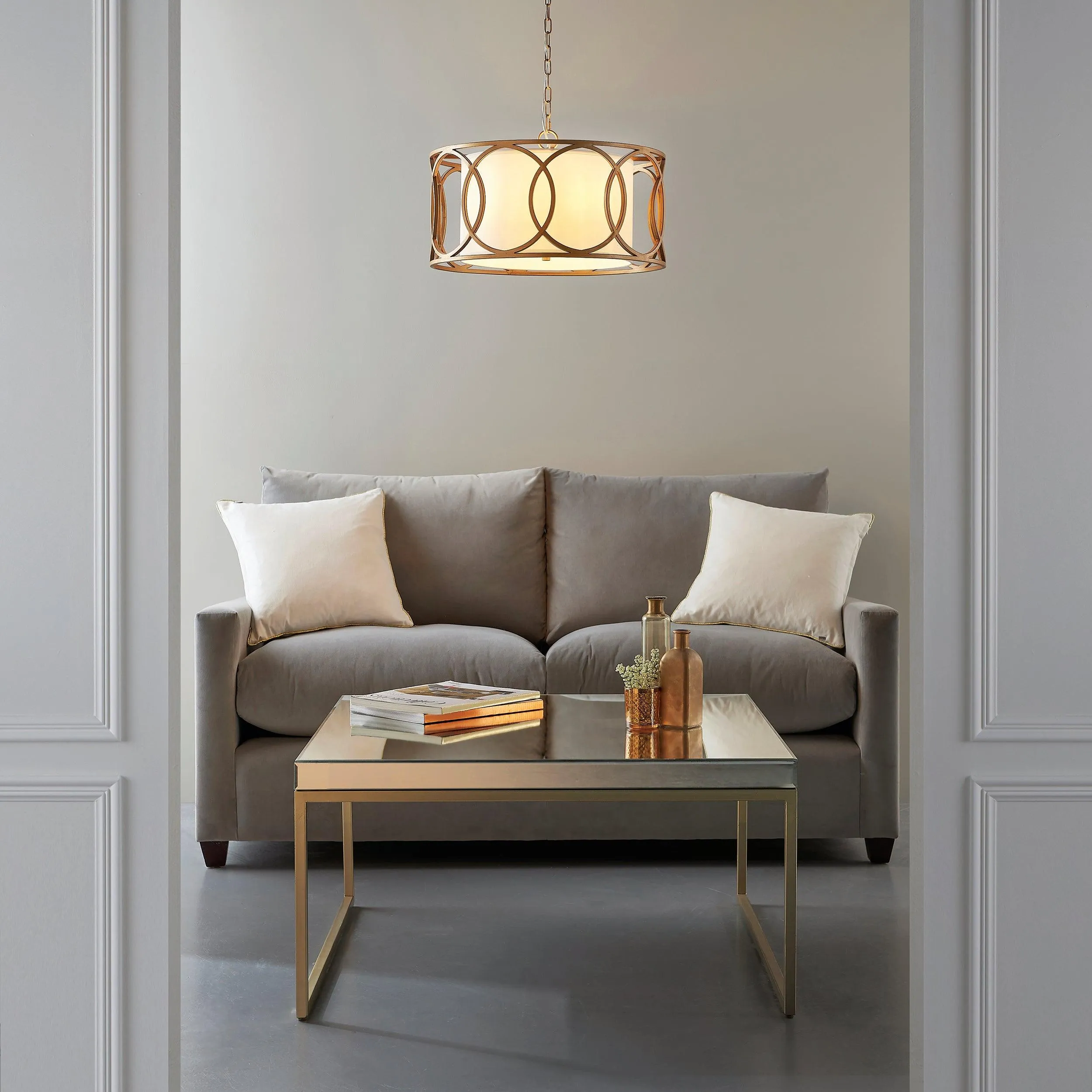 Circus Brushed Gold Circular Framed Ceiling Pendant Light