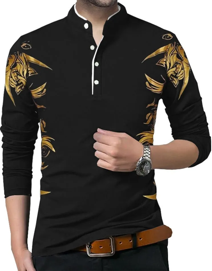 Classic Printed Full Sleeve Henley T-Shirt