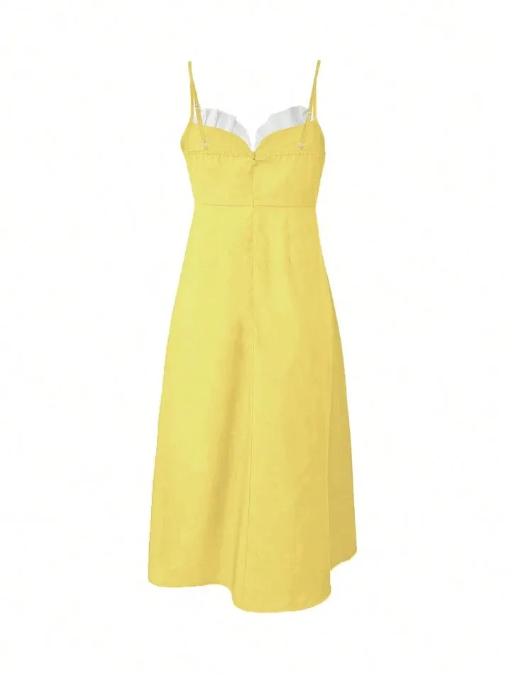 Colorblock sphaghetti strap midi dress in yellow