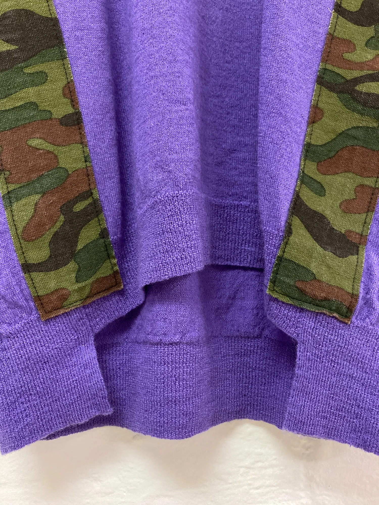 Comme des Garcons SS2001 purple wool short sleeve sweater with camo tape - S