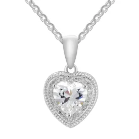 Coraline 18k White Gold Plated Heart Pendant Necklace with Simulated Diamond CZ Crystals