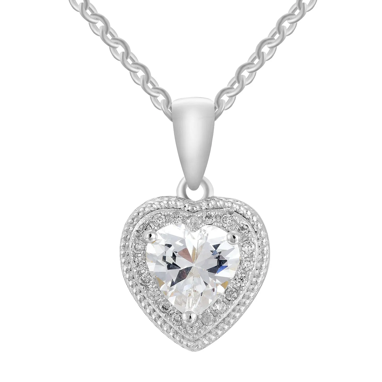 Coraline 18k White Gold Plated Heart Pendant Necklace with Simulated Diamond CZ Crystals