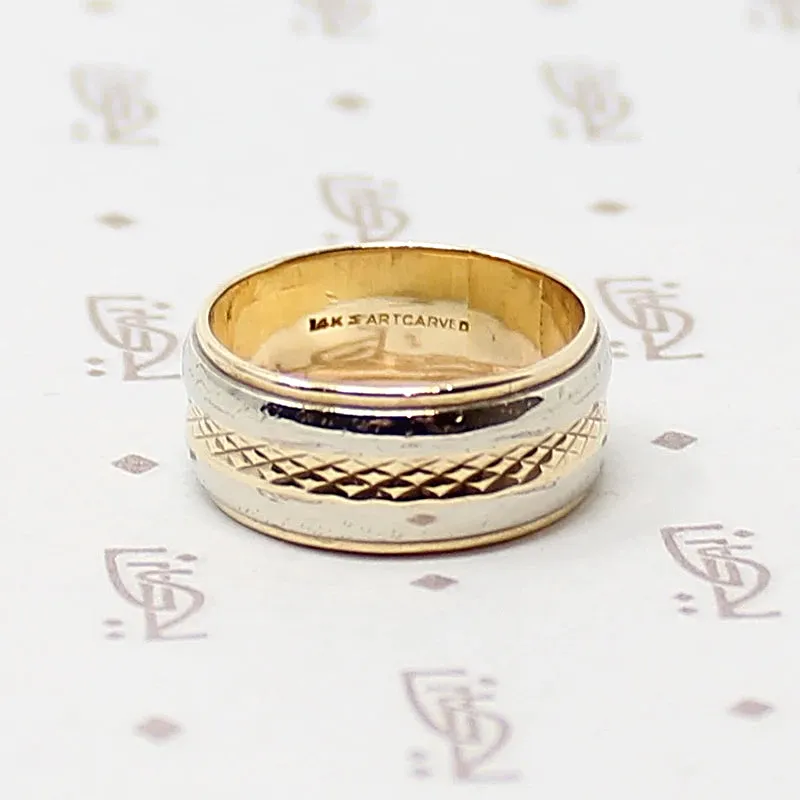 Crosshatch Engraved Two-Tone Gold ArtCarved Band