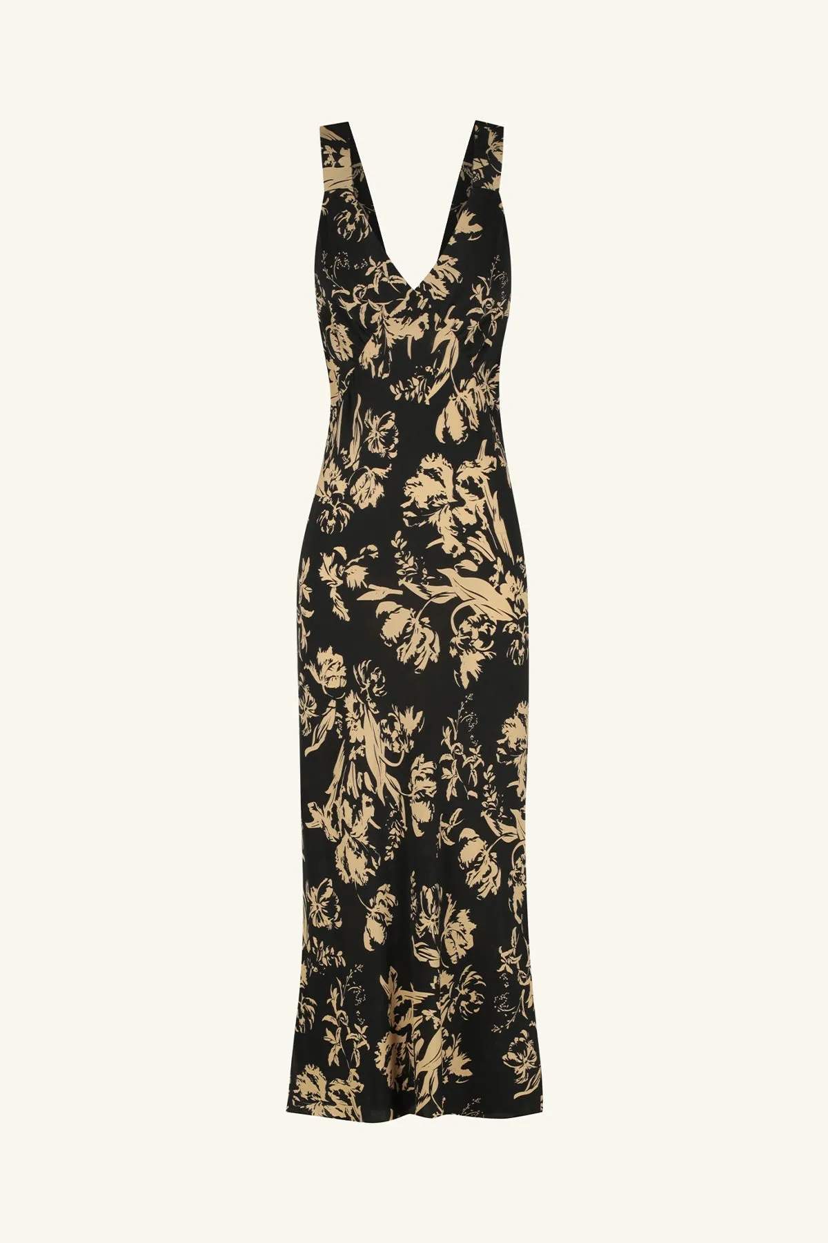 DAWN SILK PLUNGED MIDI DRESS