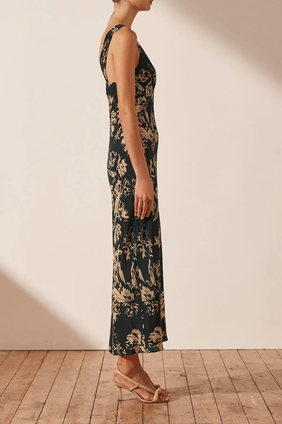 DAWN SILK PLUNGED MIDI DRESS