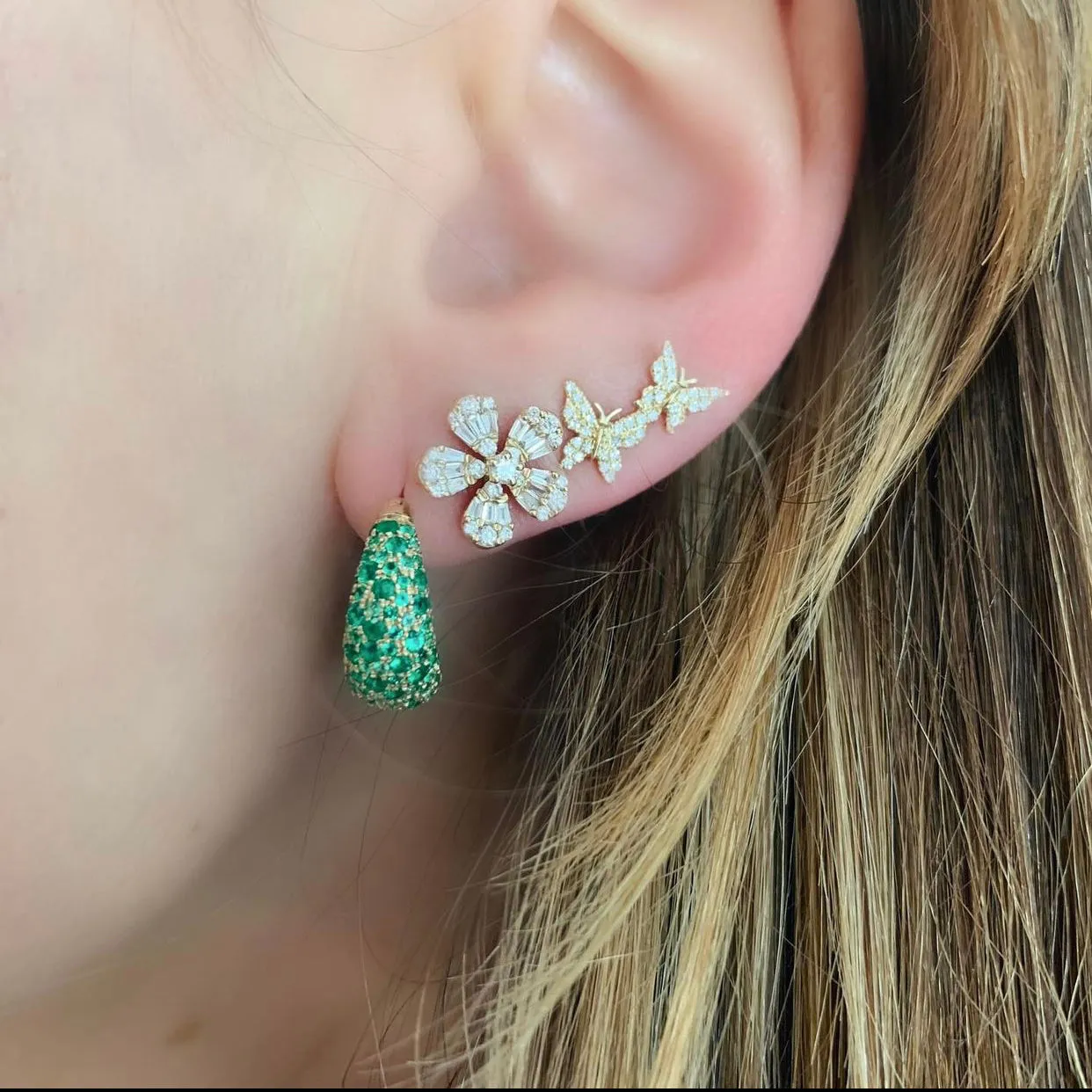 Diamond Mismatch Butterfly Stud Earrings