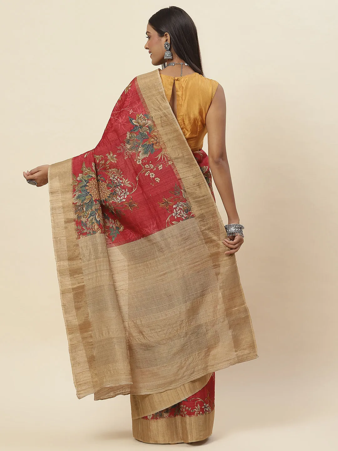 Digital Floral Printed Tussar Saree