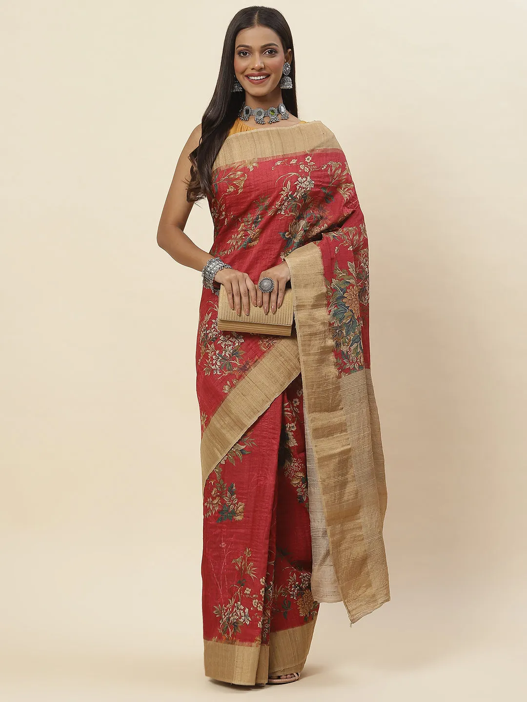 Digital Floral Printed Tussar Saree