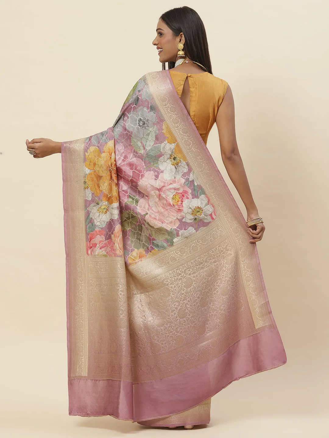 Digital Floral Printed Tussar Saree