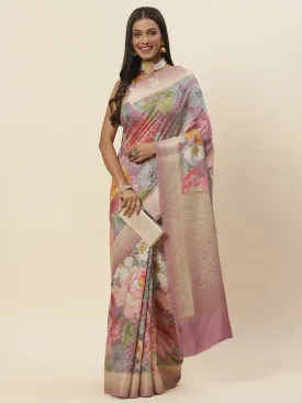 Digital Floral Printed Tussar Saree