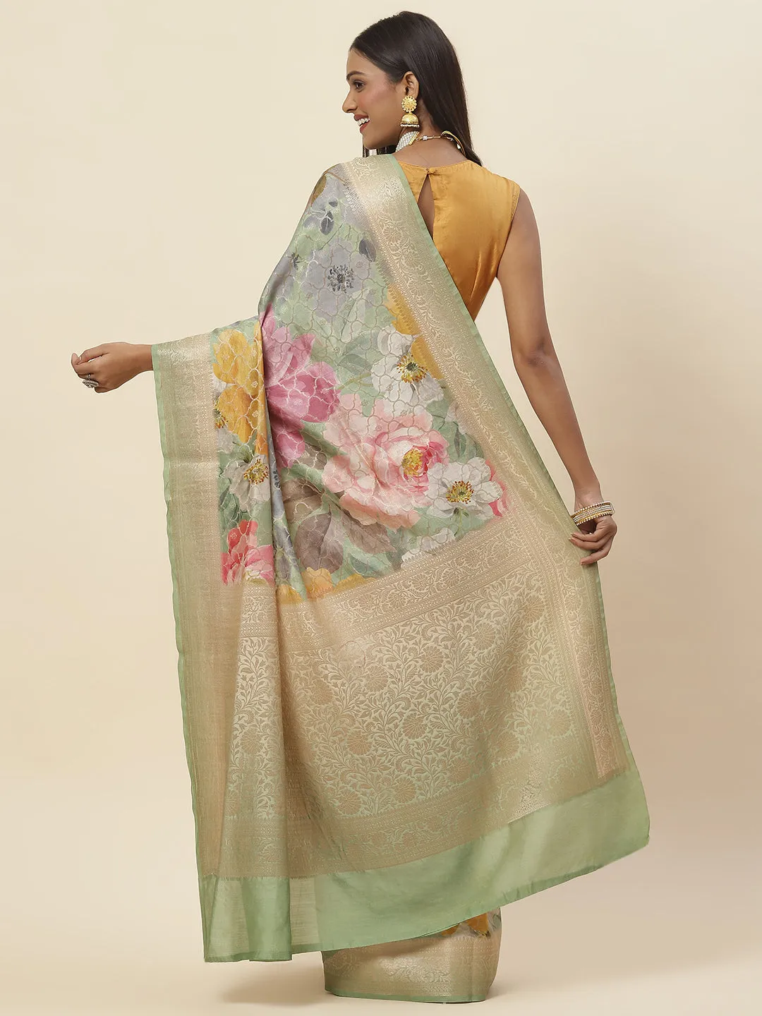 Digital Floral Printed Tussar Saree