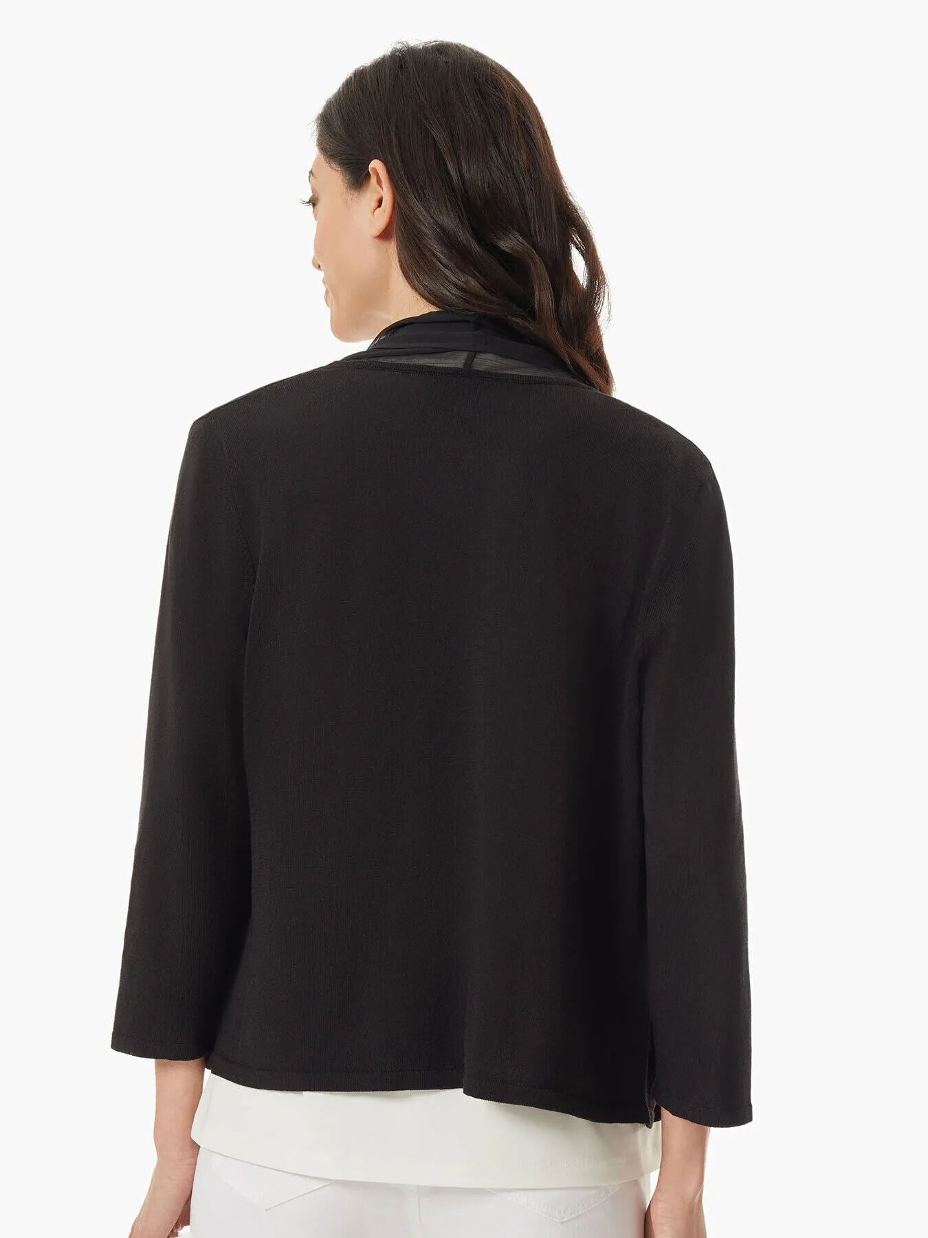 Draped Chiffon Open-Front Cardigan