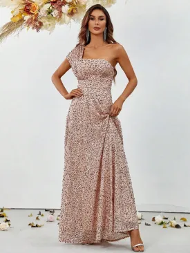 Elegant One Shoulder Sequin A Line Dresses