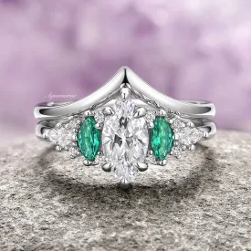 Emerie Simulated Diamond (cz) & Emerald Ring Set- Sterling Silver