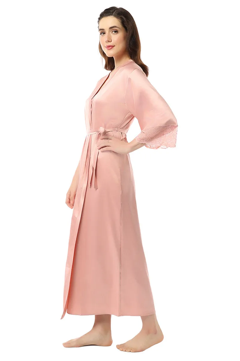 Eternal Bliss Full-length Satin Robe - Mellow Rose