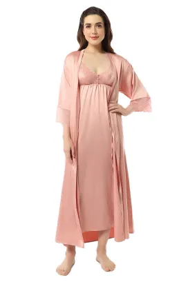 Eternal Bliss Full-length Satin Robe - Mellow Rose