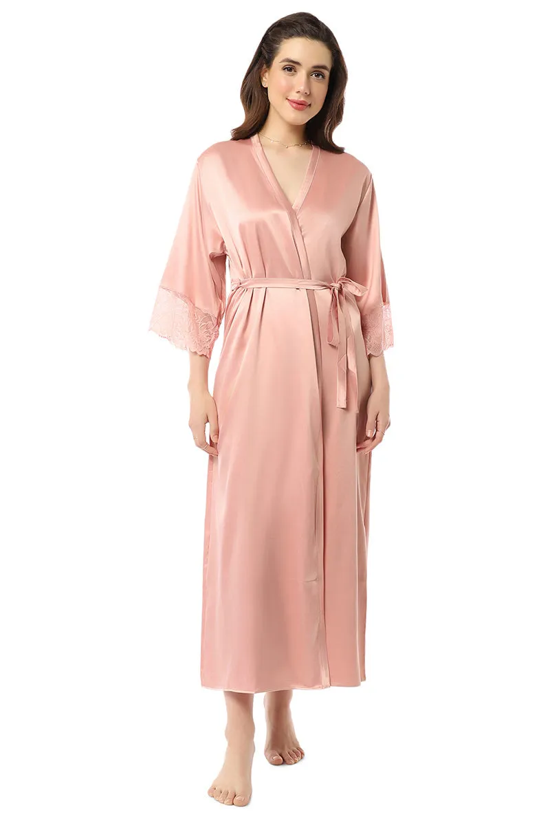 Eternal Bliss Full-length Satin Robe - Mellow Rose