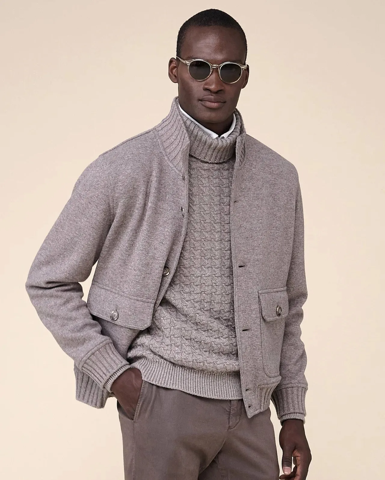 Fedeli Flannel Cashmere Bomber Jacket