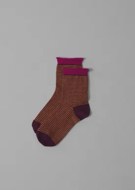 Fine Stripe Cotton Cashmere Socks | Plum/Orange