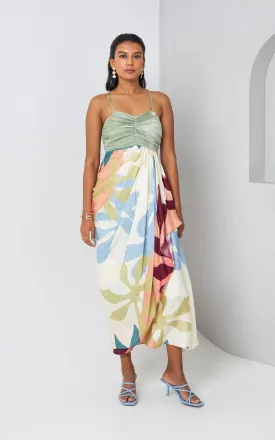 Floral Abstract Printed Drape Dress