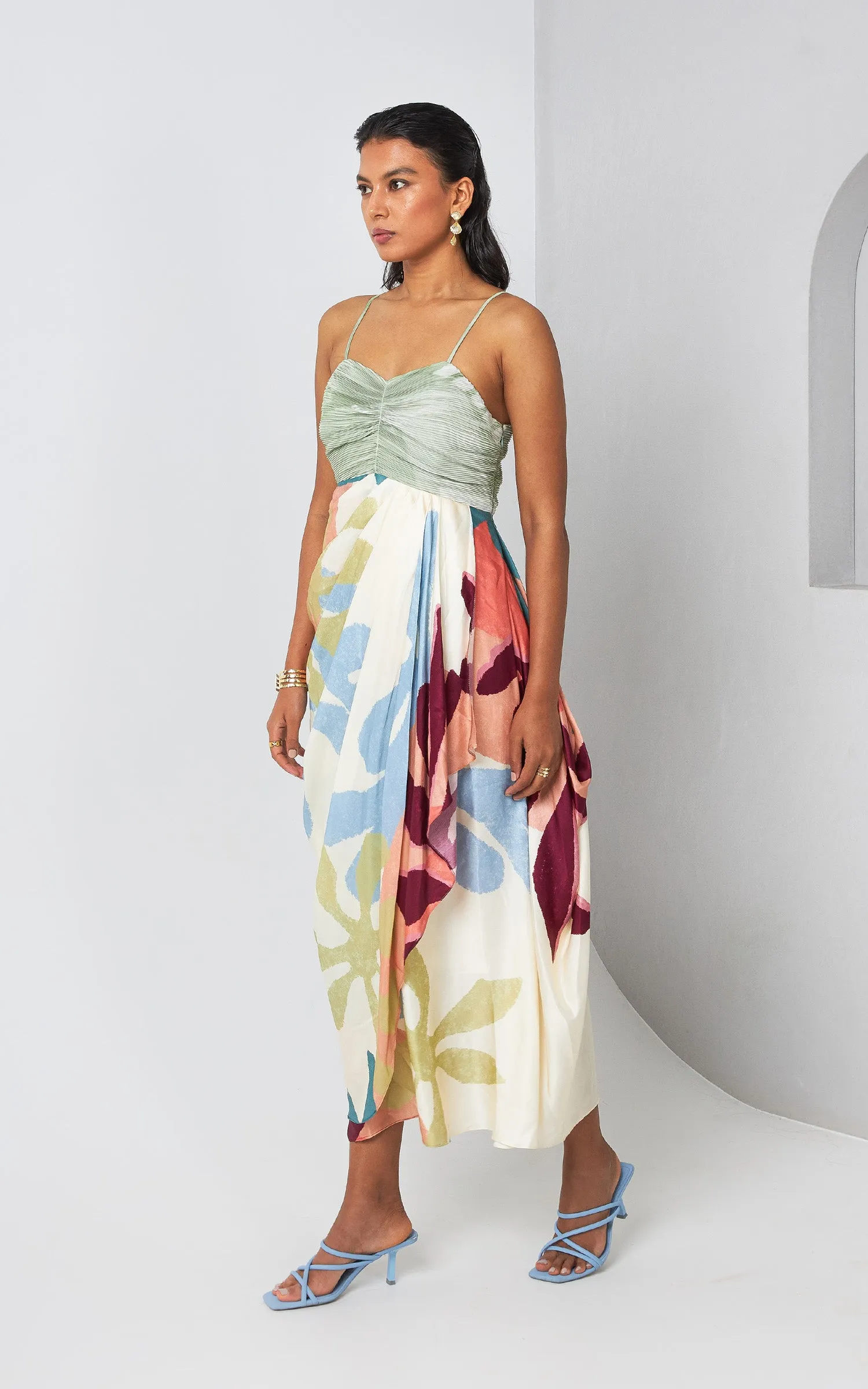 Floral Abstract Printed Drape Dress