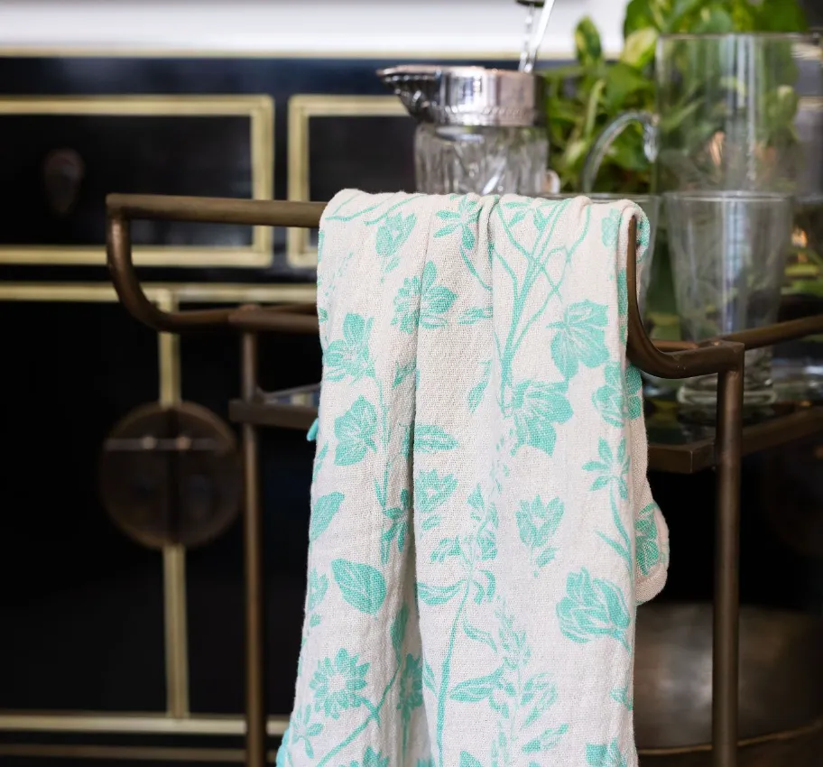 Floral Green Tea Towel - set of 2