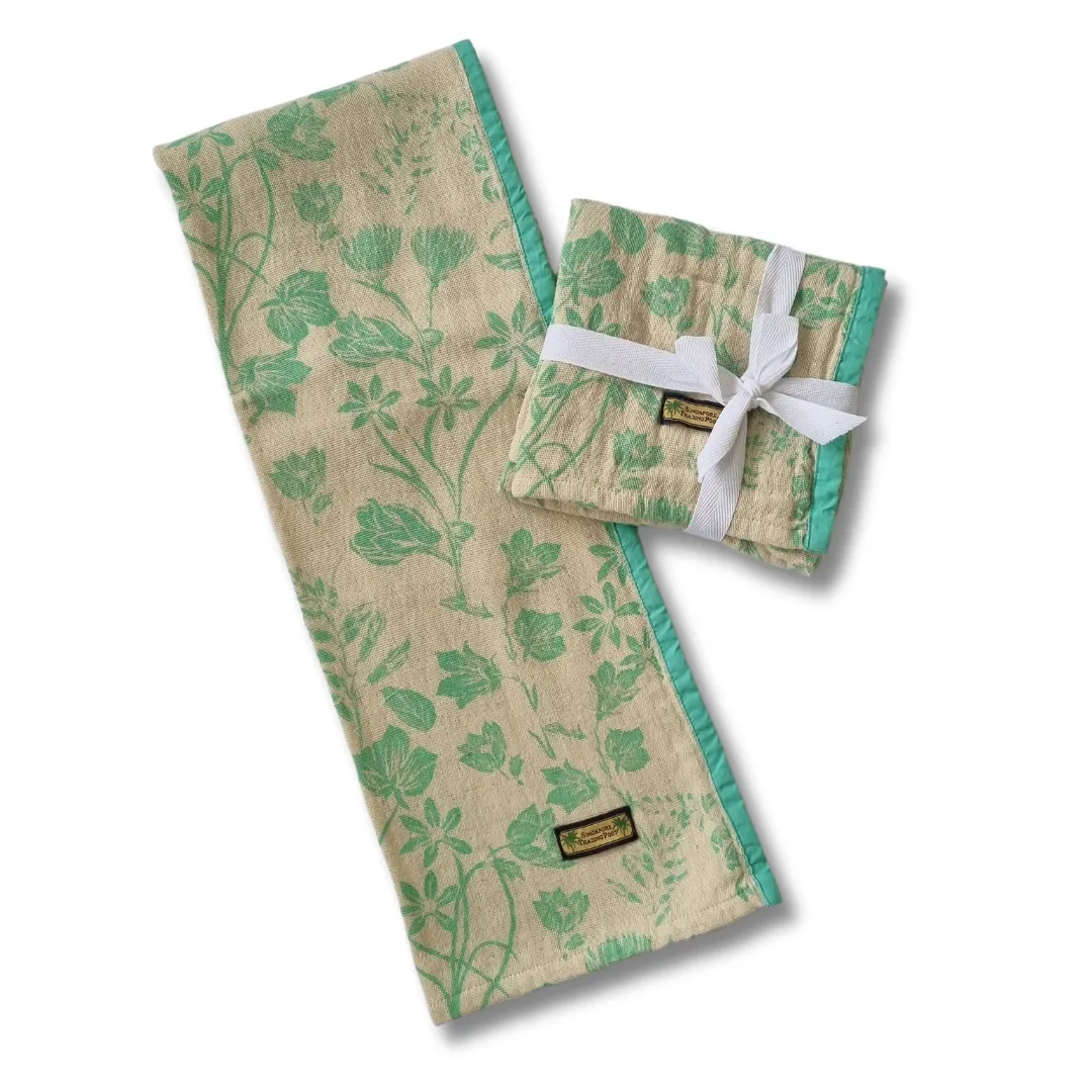 Floral Green Tea Towel - set of 2