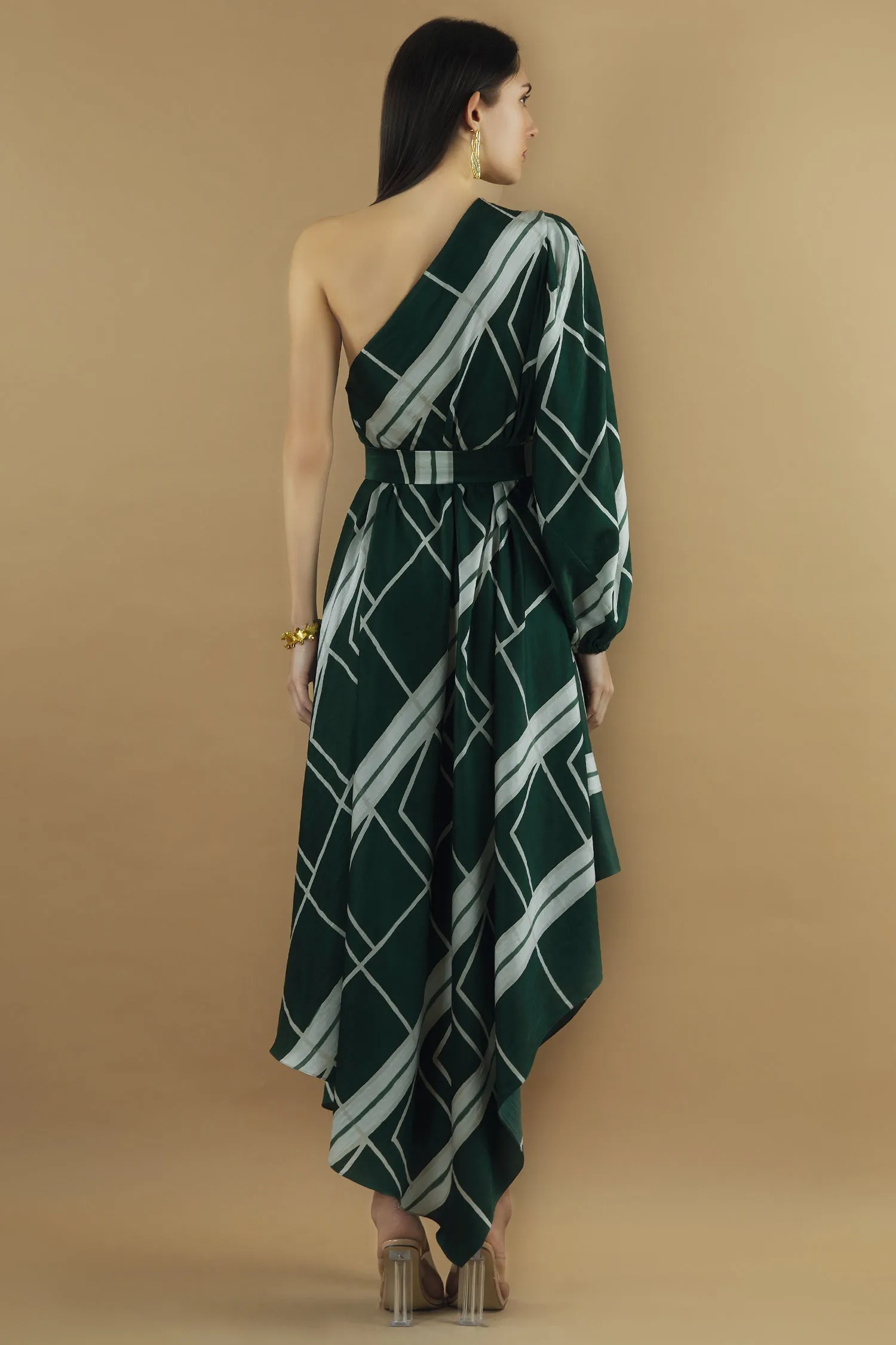 Geometric Printed One Shoulder Drape