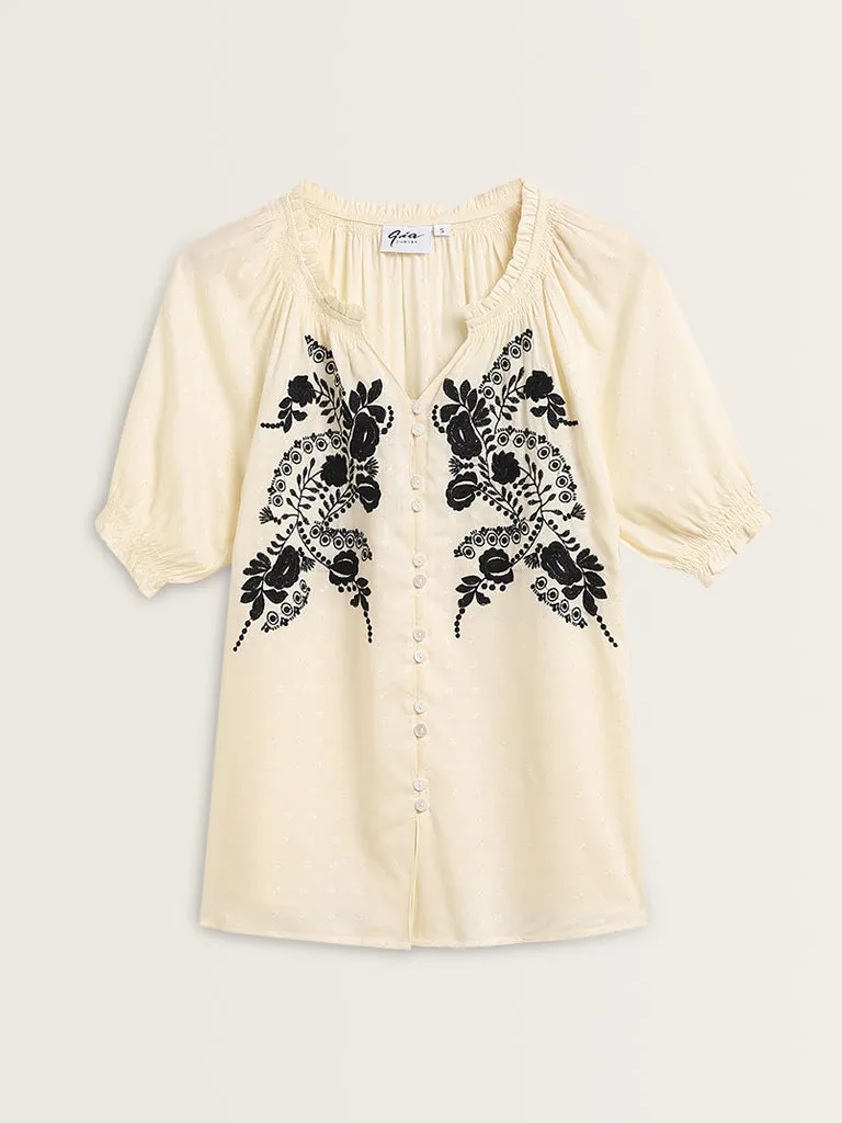 Gia Off-White Floral Embroidered Blouse